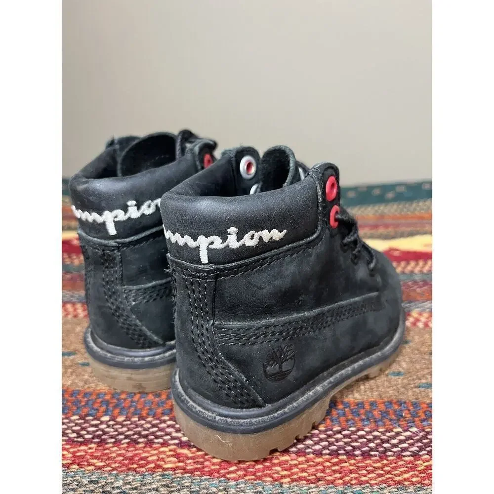 Timberland X Champion Black Suede Lace Up Ankle Boot Kids Size 5